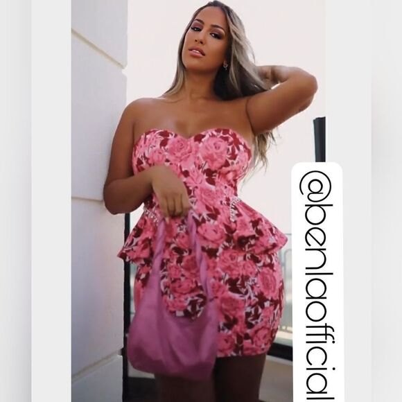 ZARA JACQUARD PINK AND RED FLORAL DRESS JEWEL - Picture 8 of 16